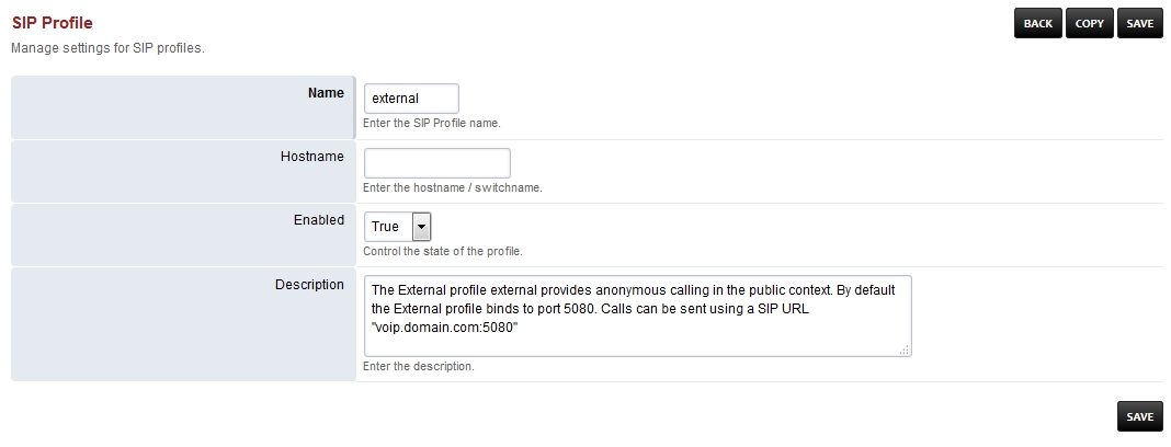 FusionPBX Internal SIP Profile